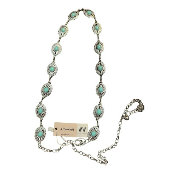 Southwestern Turquoise & Silver Chain Belt - Adjustable Length - MW Brand NWT - Picture 2 of 4